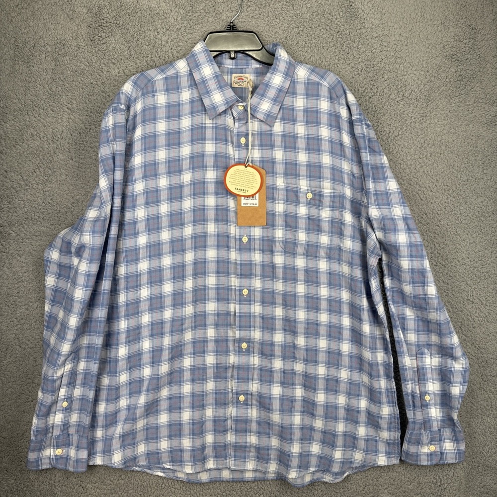 Faherty Mens XXL Tropical Cotton Bristol Harbor Plaid Shirt MWU2410 NEW